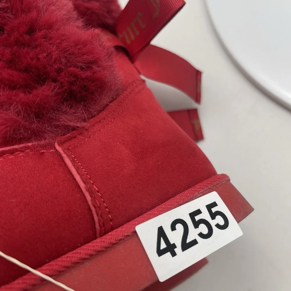 Juicy Couture King Cozy Cold‎ Weather Boots Womens 8 Red Pull On Faux Suede Fur